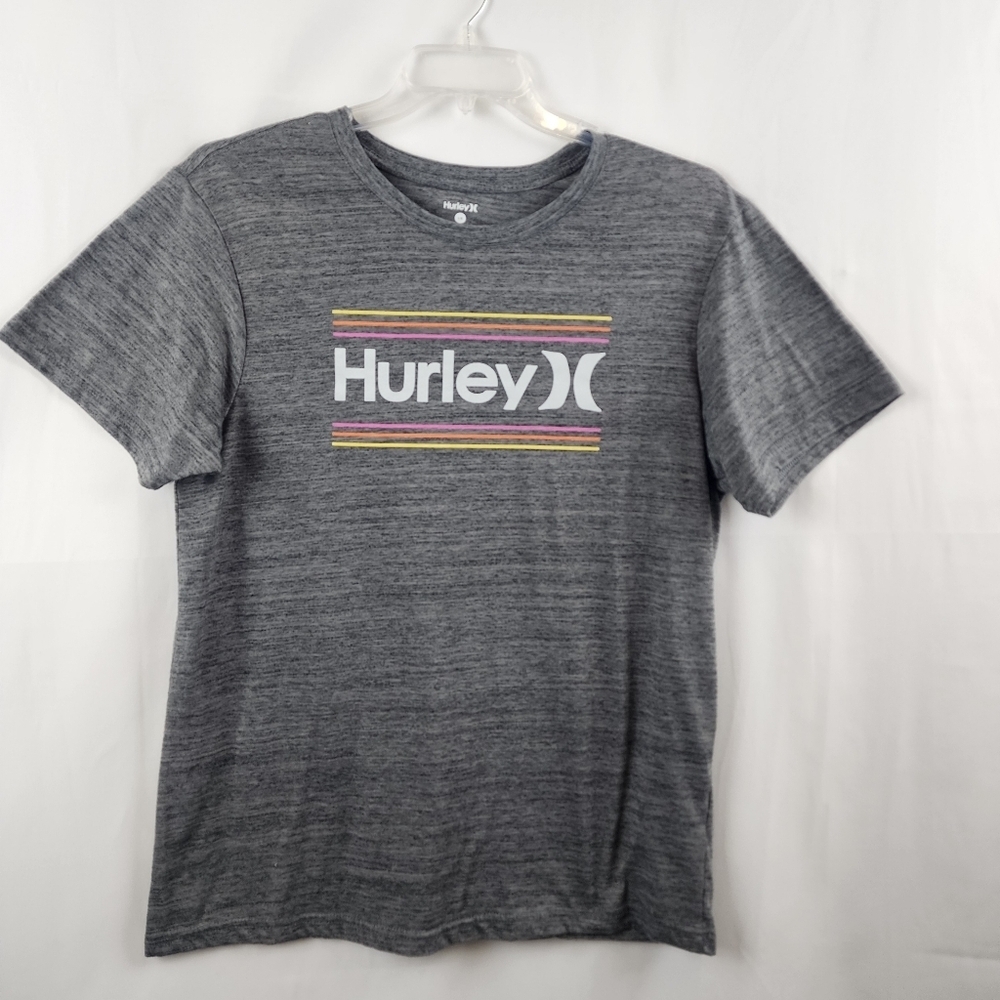 Hurley Gray Iconic Logo Graphic T-shirt Short Sleeve Cotton Polyester Sz Large